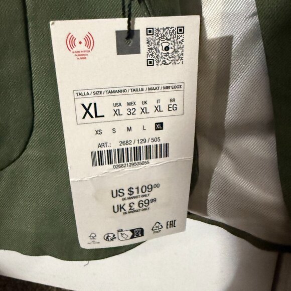 Zara NWT Light army green linen/cotton blazer - Picture 3 of 3